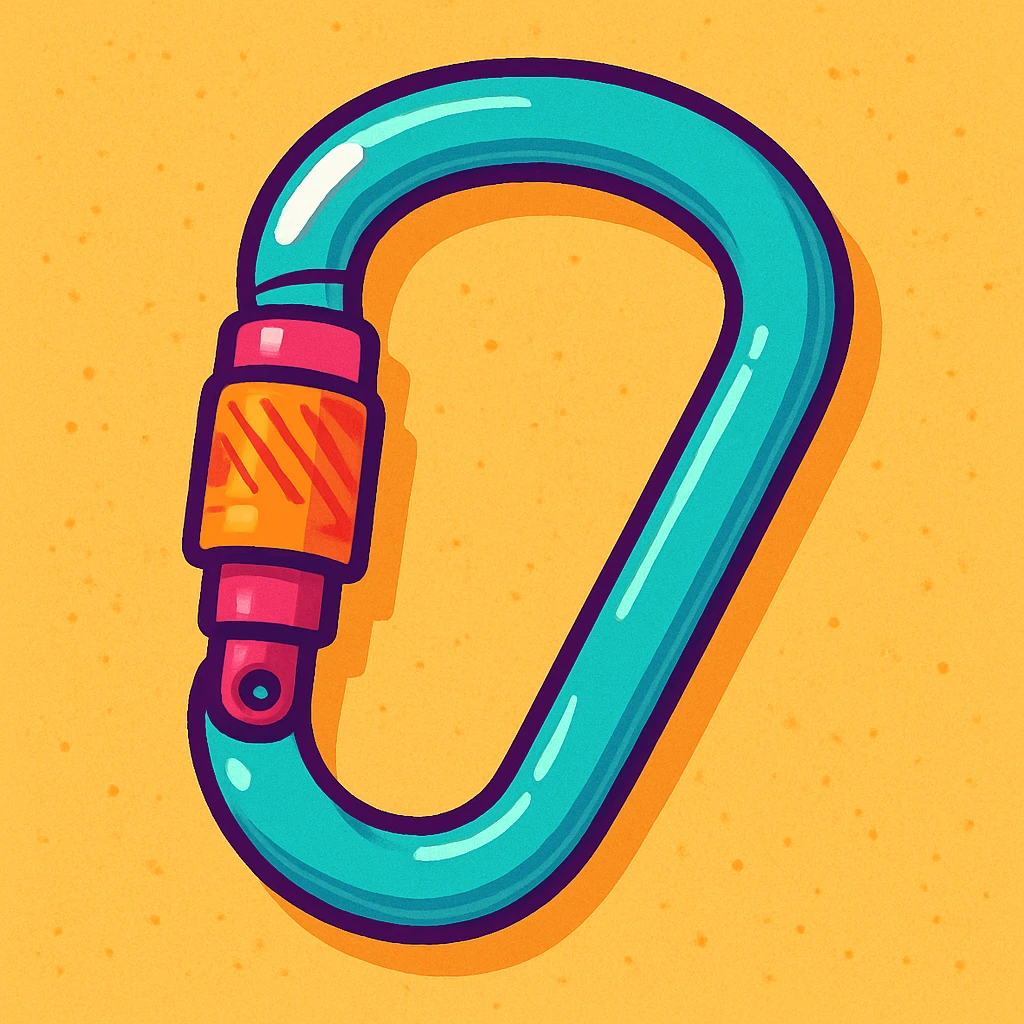a carabiner for climbing, colorful cartoon style, playful, with a hint of shine emoji
