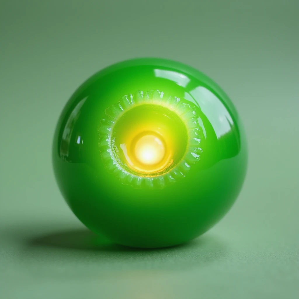 realistic green candy with a glowing center, photorealistic style emoji
