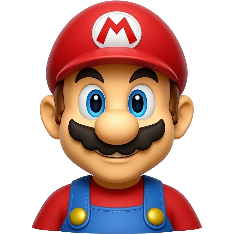 a mario (BROWN MUSTACHE, RED HAT, YOU CAN SEE HALF HIS BODY)) emoji (classic Google emoji style, yellow skin too) thats just the fake smile emoji (😃) except its mario emoji