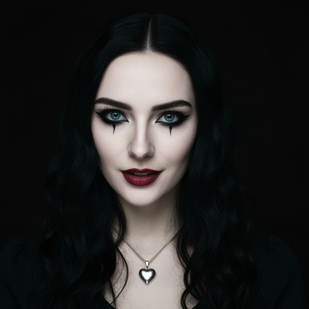 goth profile picture with a heart accent, cute, expressive, minimal, variation 1 emoji