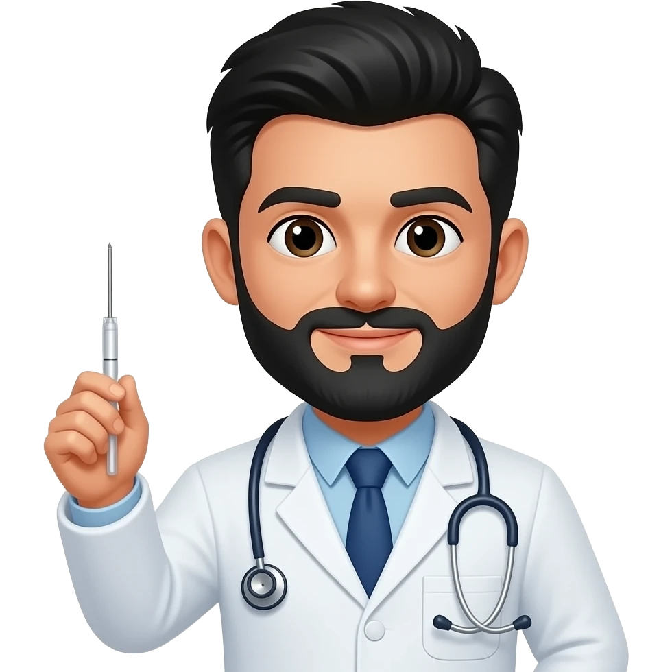 emoji Medico blanco con cabello negro y barba con sonda en la mano emoji