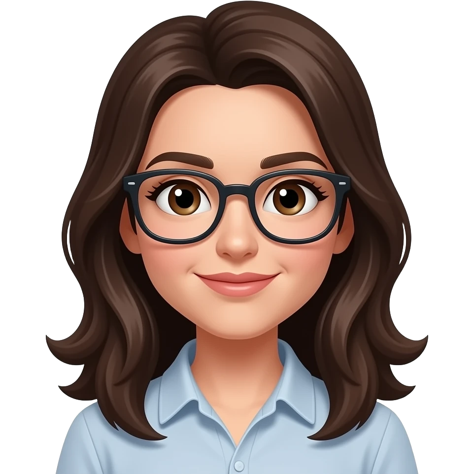 brunette with glasses taking picture emoji