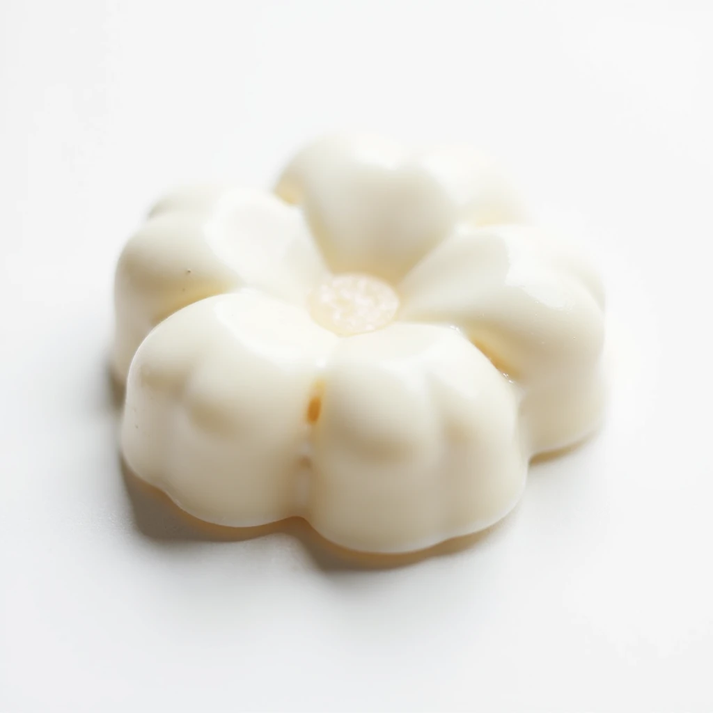 realistic white flower-shaped candy, isolated on a transparent background, no visible background emoji