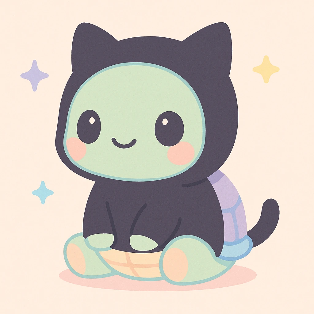 a tortoise with a black cat hoodie, cat ears poking out, and a little tail, sitting calmly emoji