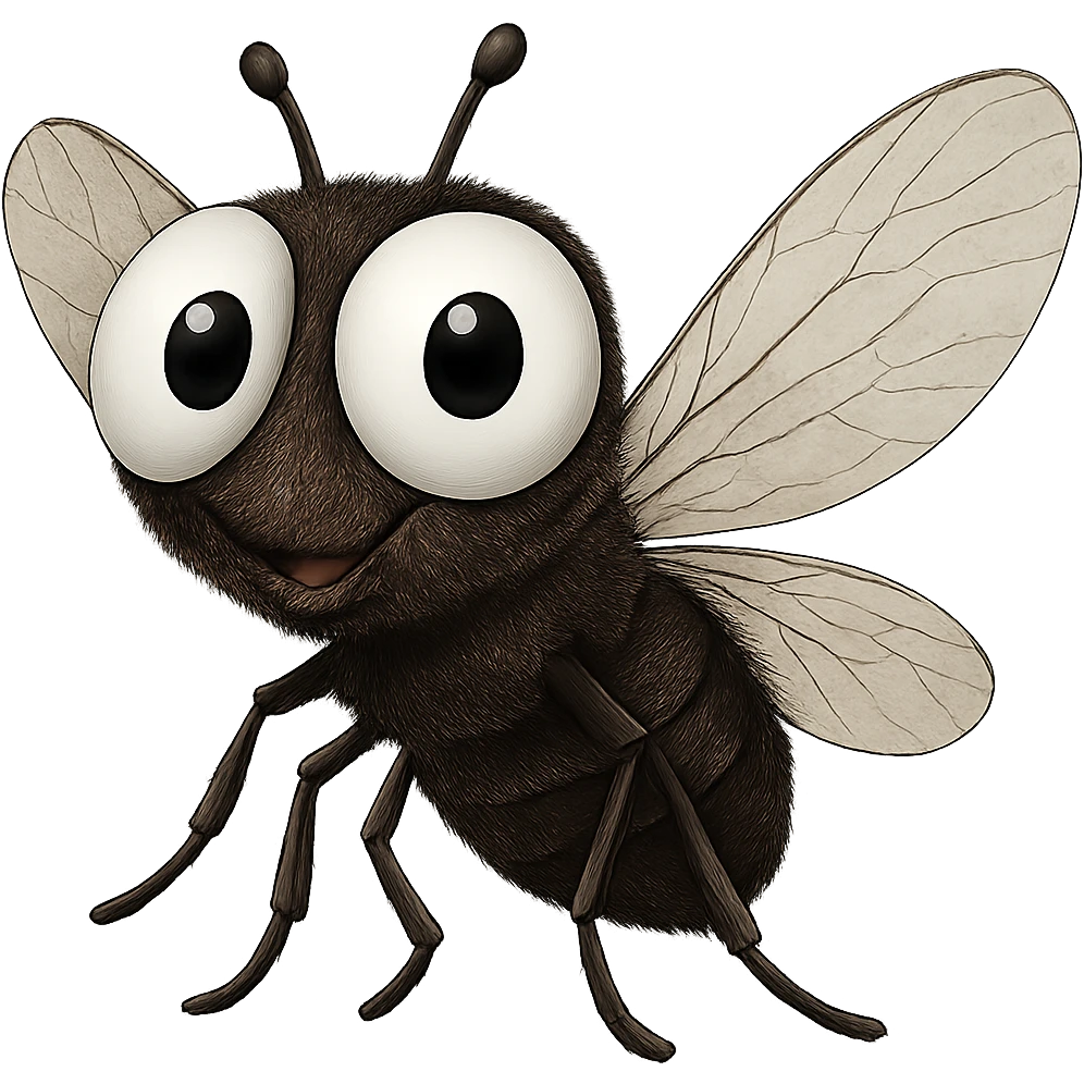 can you change its colors to look more like a real fly. leave the eyeballs white. trasparent background emoji
