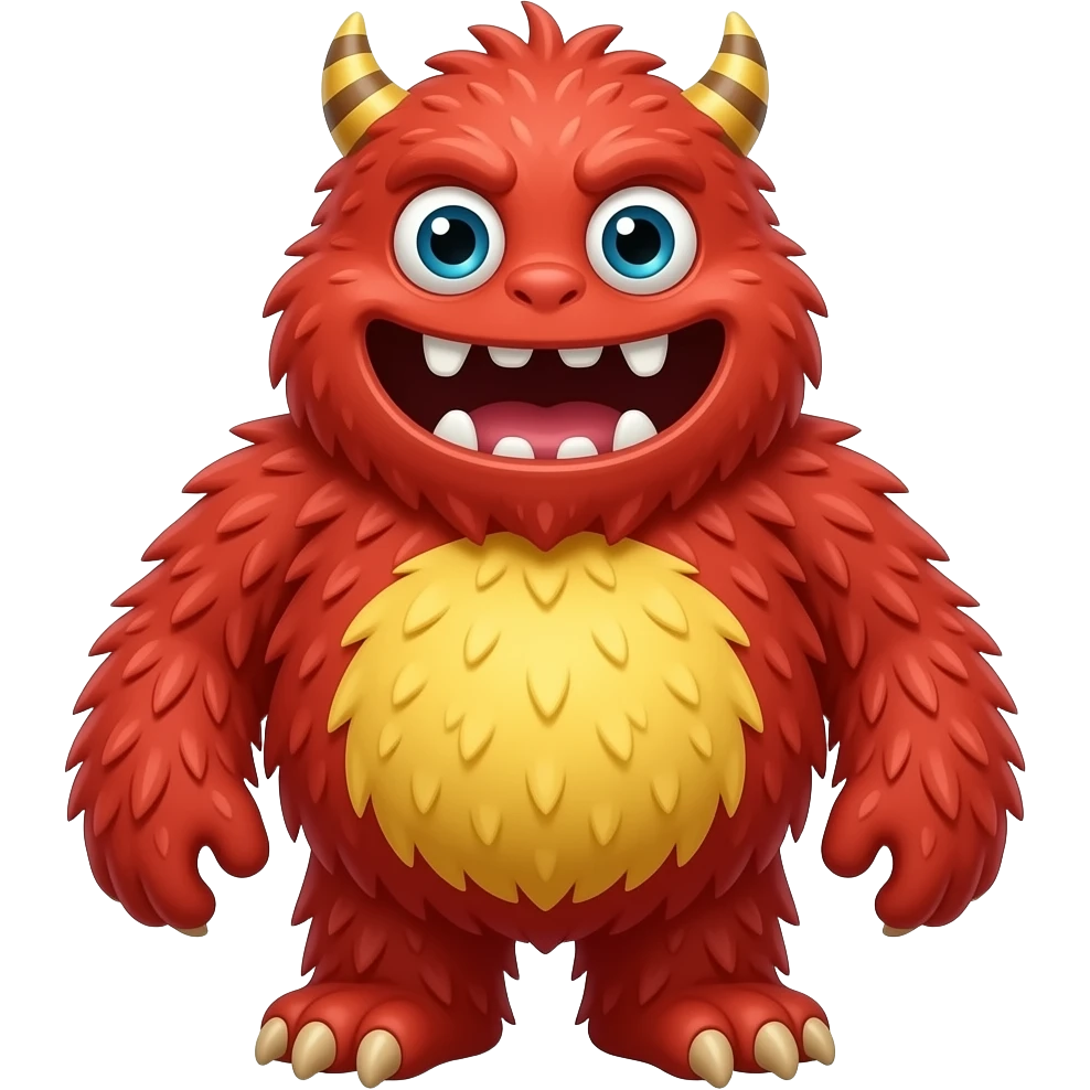 A red furry monster with a yellow chest and his chest is his mouth emoji