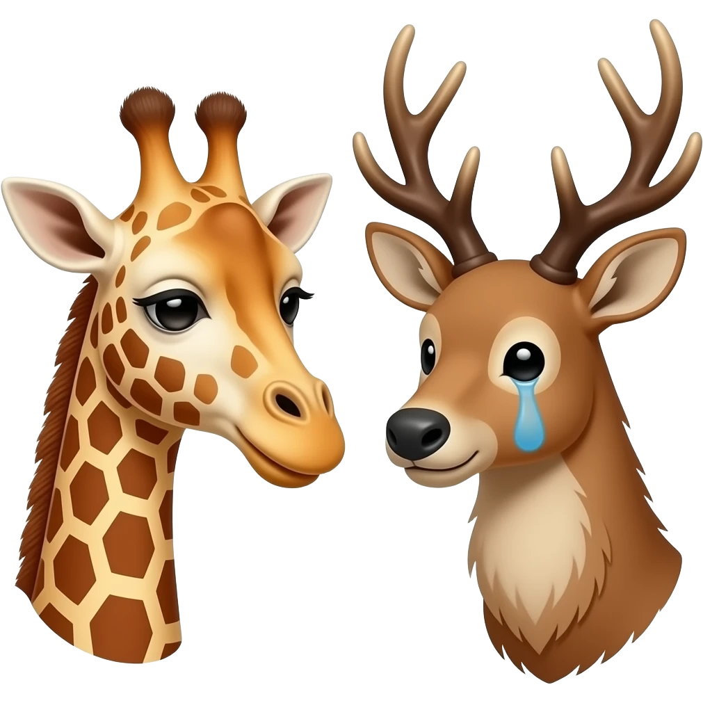 Einfacher Giraffenkopf traurig und Elchkopf traurig und schauen sich an emoji