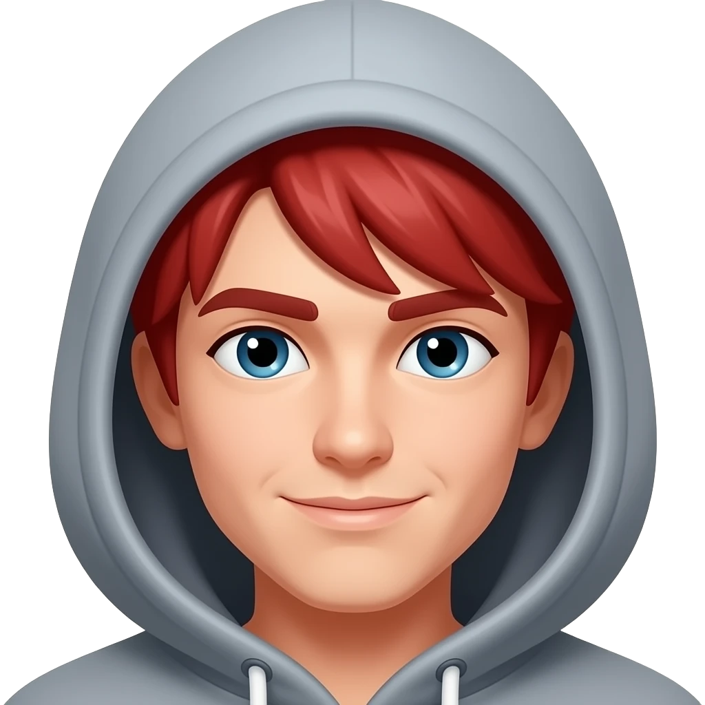 A character wearing a red hoodie pulled down, red hair. emoji