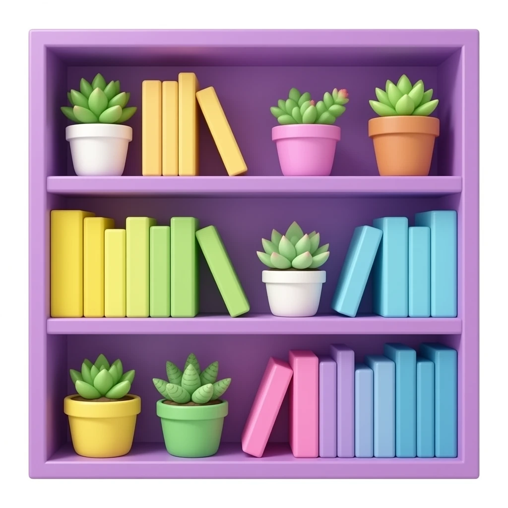 purple yellow green pink blue  bookshelf with succulents inspired by Barbie colour palette emoji