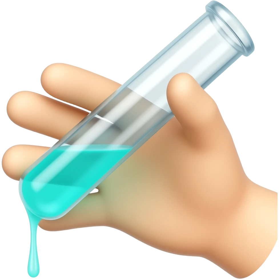 a hand holding a vial with drippy neon-glowing-cyan liquid emoji