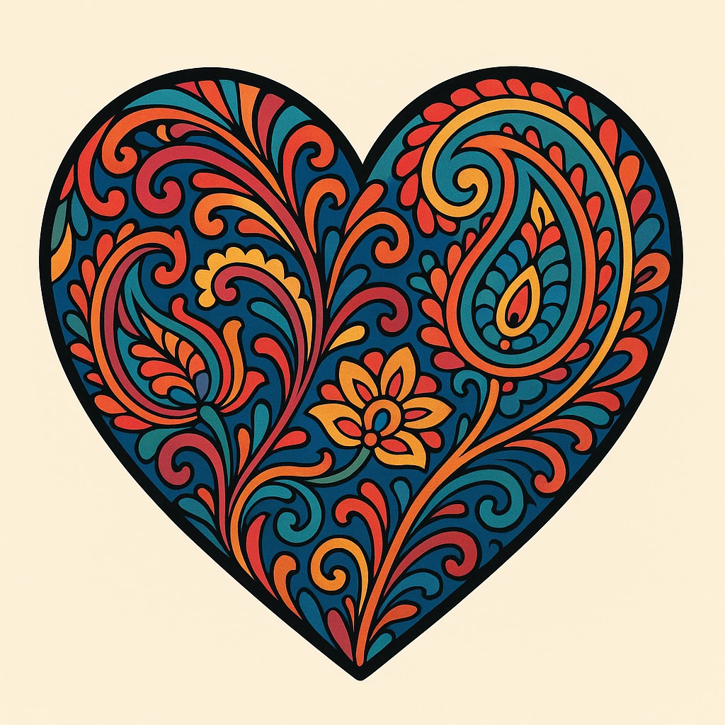 heart with a paisley pattern, digital illustration, clean style emoji