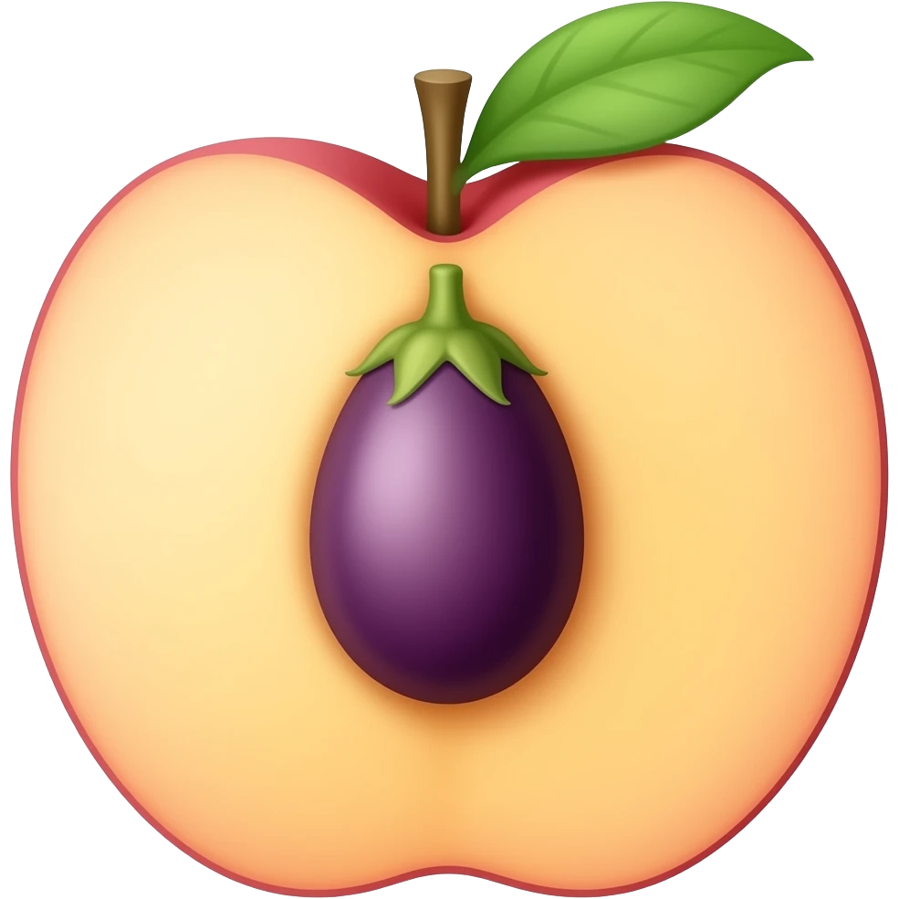 Peach emoji with just the tip of the eggplant emoji inside the peach emoji emoji