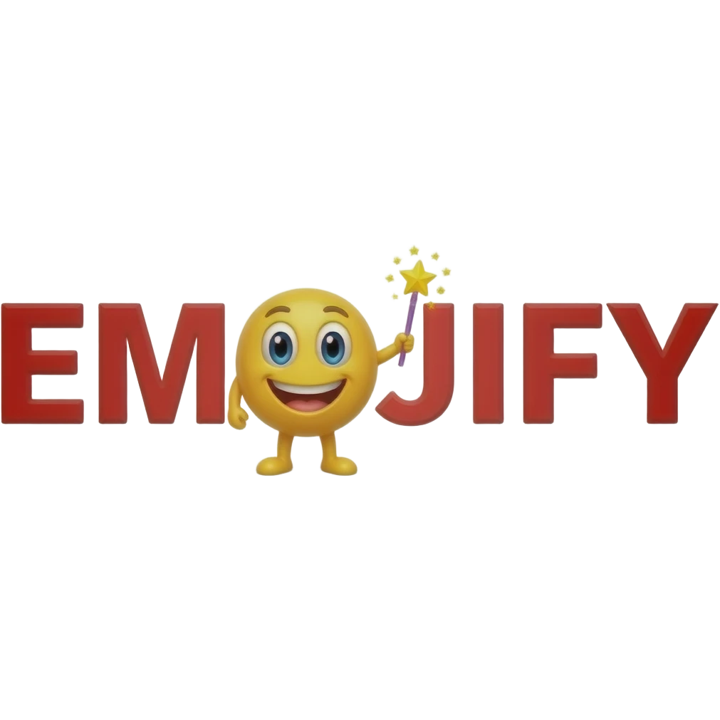 Red text "EMOJIFY" is stretched in height and width. Letter "O" is a smiley face with a magic wand. emoji
