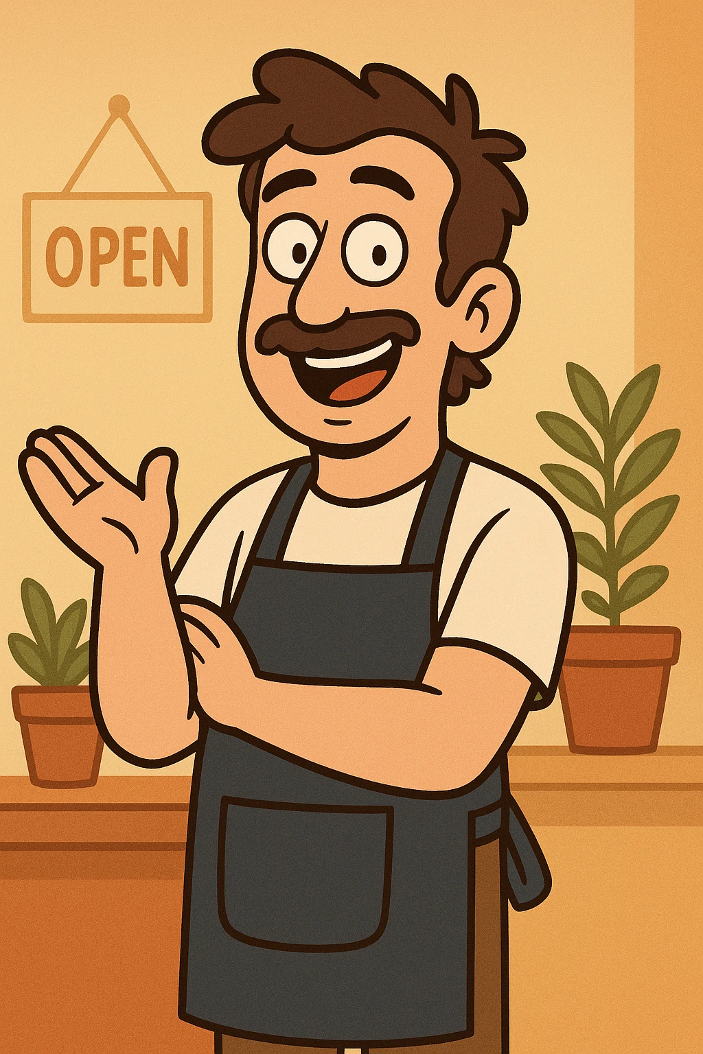 business owner, casual, friendly, approachable style, warm and inviting illustration emoji
