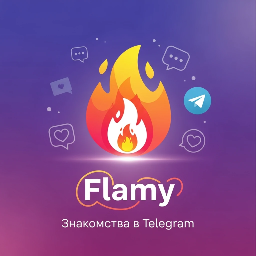 у меня в телеграме есть бот для знакомств Flamy. Иконку бота прикрепил. мне нужно рекламное изображение для постов в тг emoji