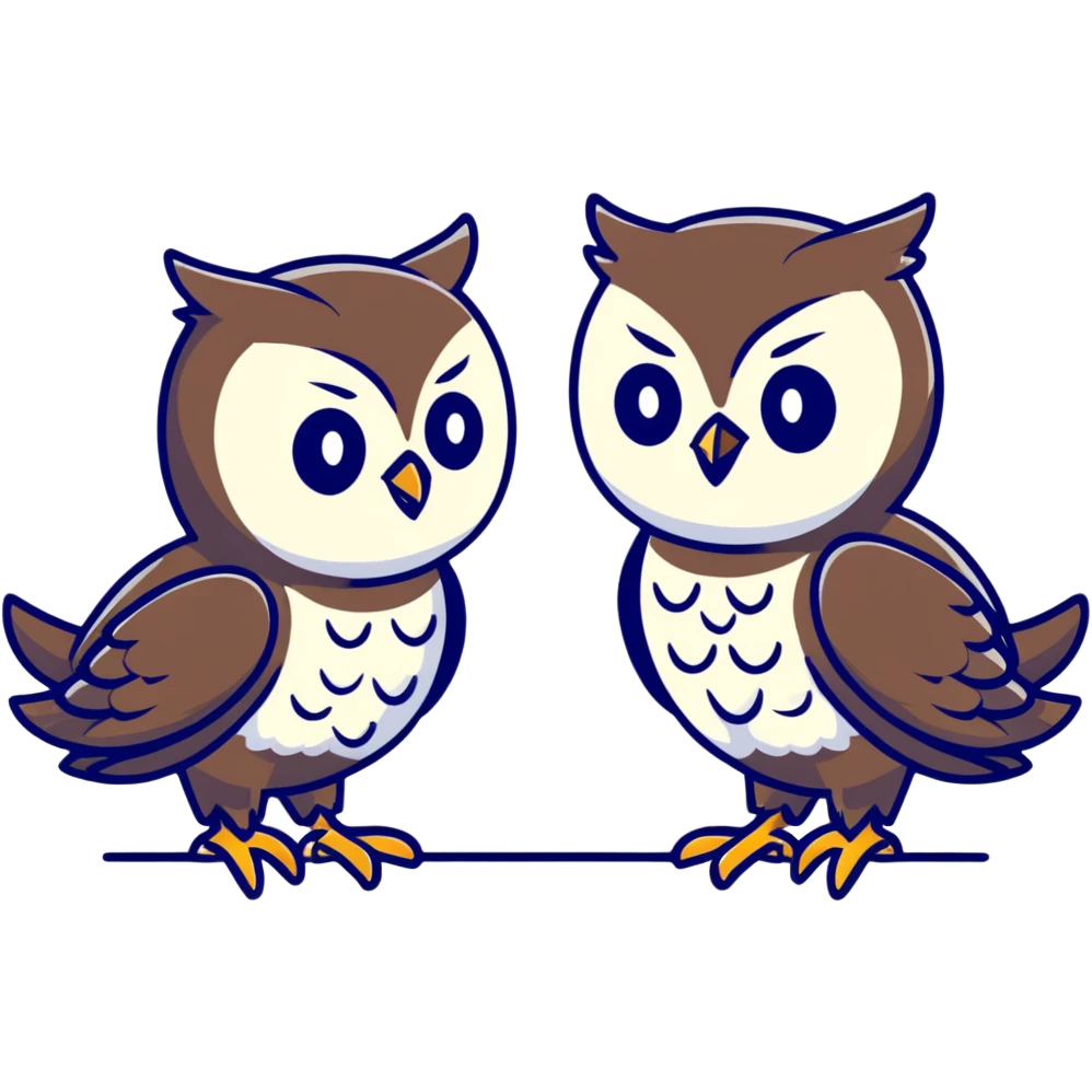 cute owls building something together, teamwork emoji