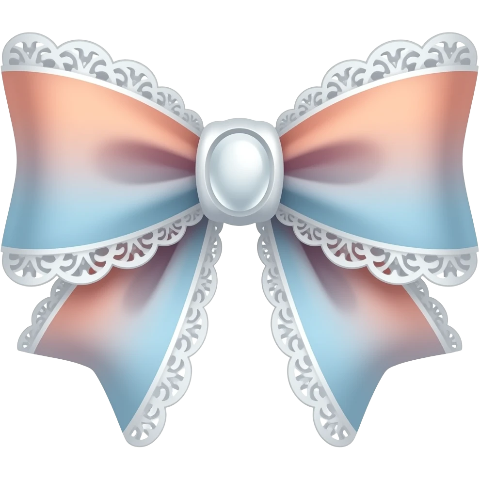 3D emoji gothic bow, white velvet, light blue pink orange gradient filigree, white lace trim, white gem, elegant emoji