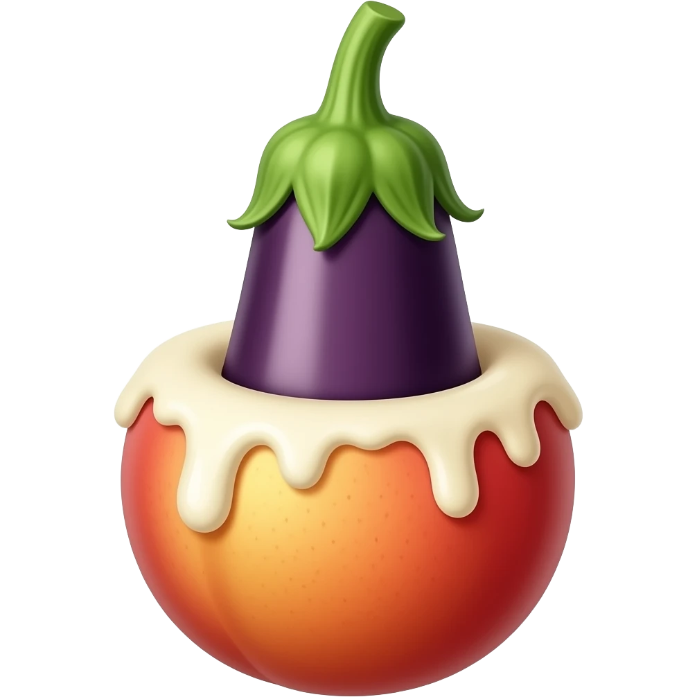 Okay so i want an emoji with a eggplant inside of a peach with cream comin out of the peach where the egg plant is inserted front view emoji