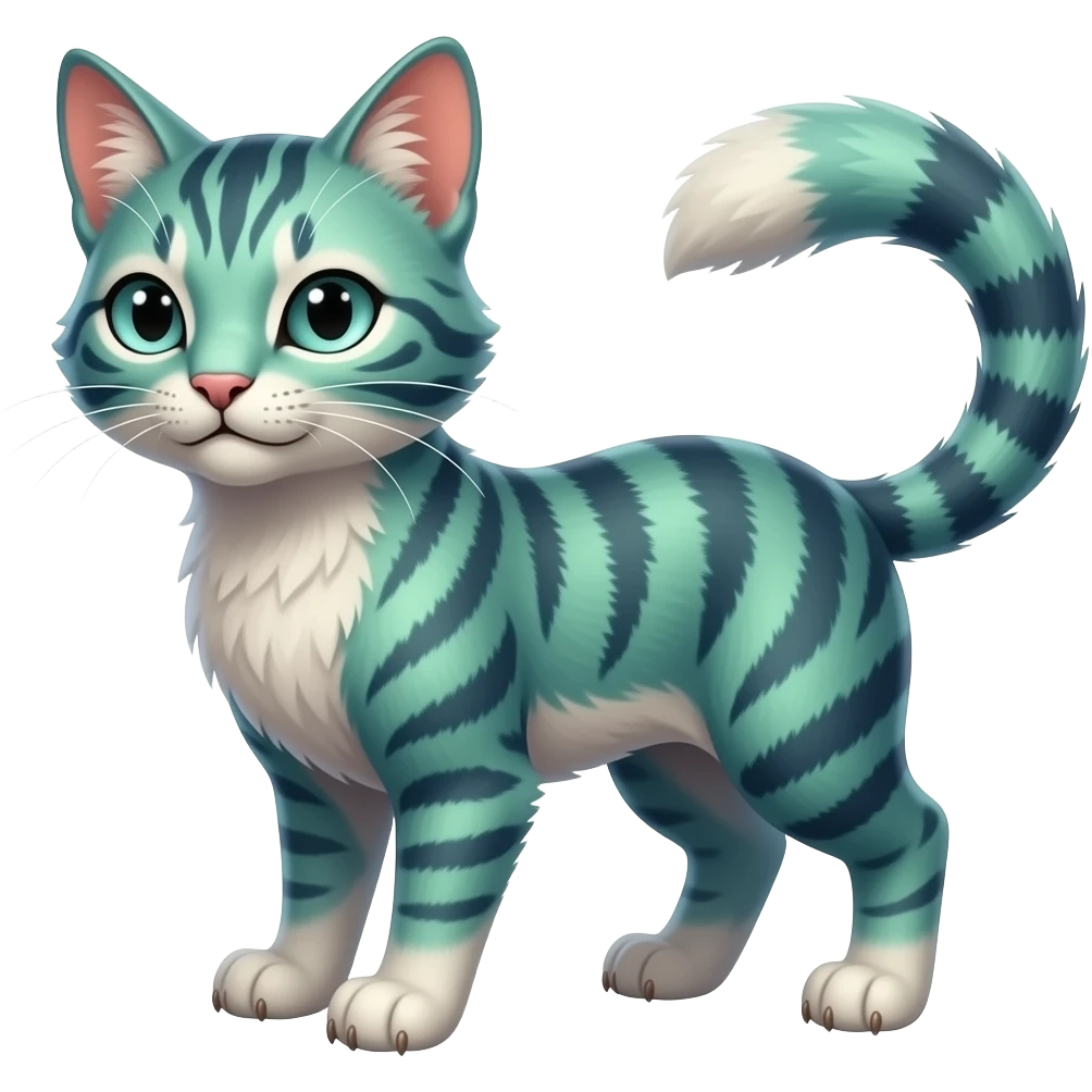 Patterned vernid fantasy creature LiLaiRa Kamirah Falvie whiskers paws full body gradient stripes tufted tail feline emoji