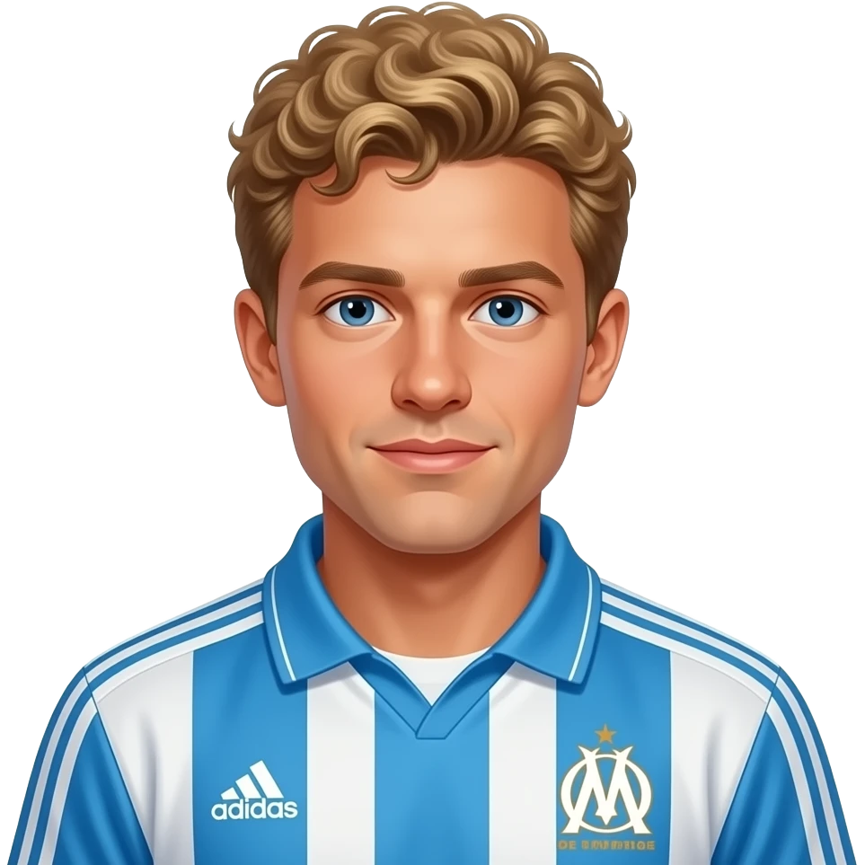 jeune Jean-Pierre Papin (cheveux courts blond frisés) en maillot adidas de l'olympique de marseille des années 1990 emoji