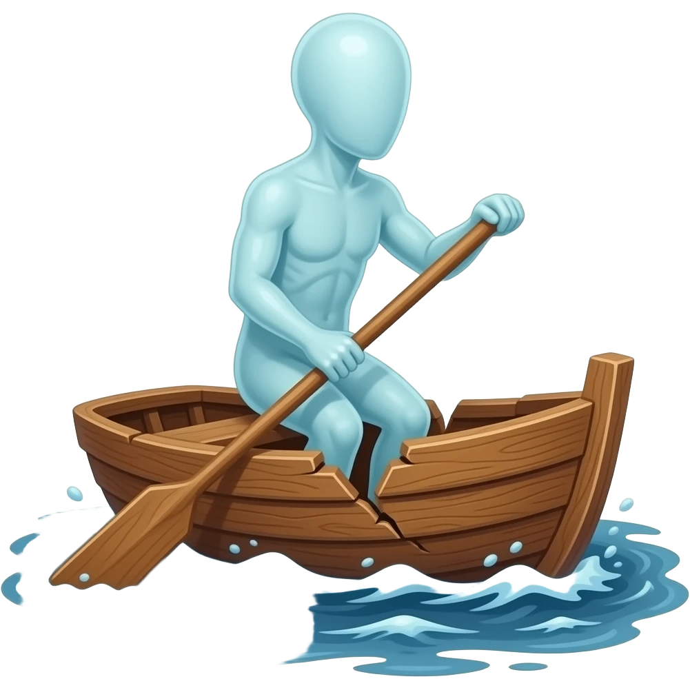 cinematic -  a broken boat with a apparition rowing emoji