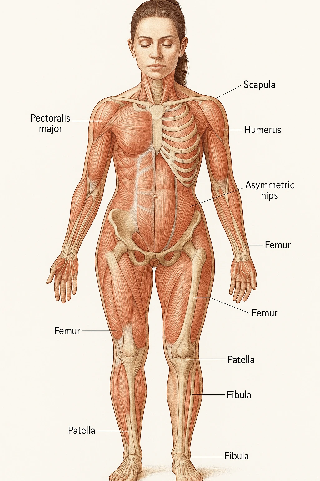 Donna vista anatomicamente con fianchi asimmetrici emoji