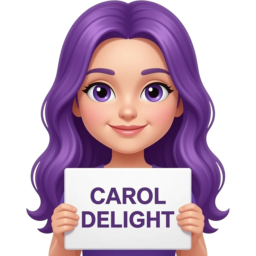 girl with long purple hair with a CAROL DELIGHT sign emoji