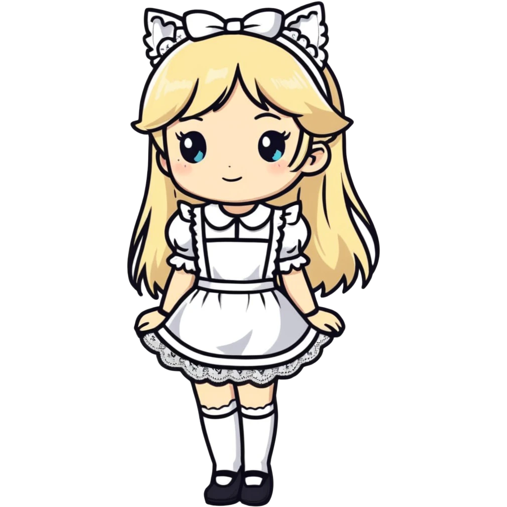 petite blonde catgirl woman long hair freckles shy lace white French maid barefoot emoji