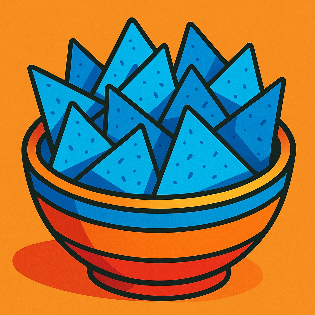 blue tortilla chips in a bowl, vibrant, colorful emoji