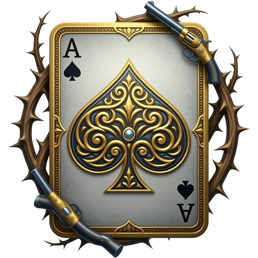 richly ornamented ace of spades surrounded by tendrils of thorns and antique navy guns emoji
