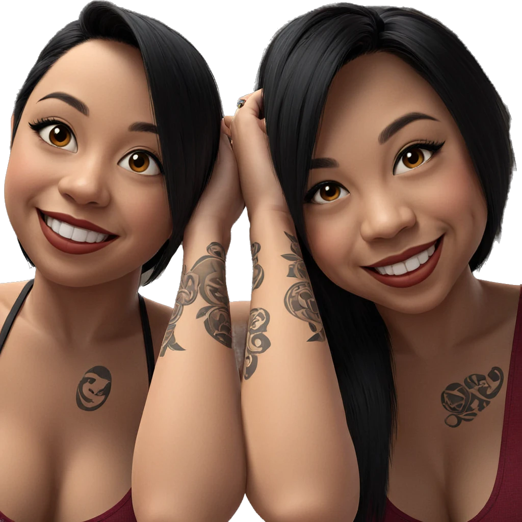 smiling sisters with tattoos emoji