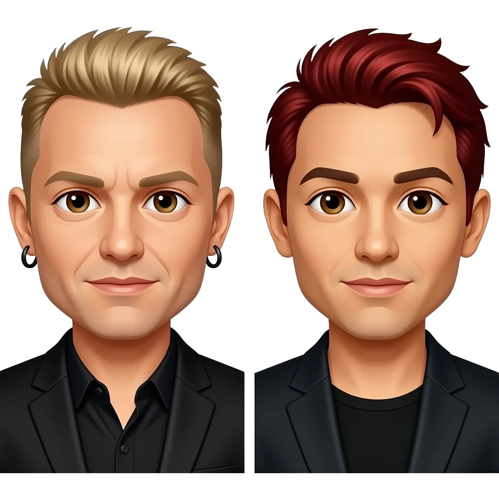 Chester Bennington with brown eyes, blonde hair, black outfit and Mike Shinoda with brown eyes, red hair, black outfit emoji