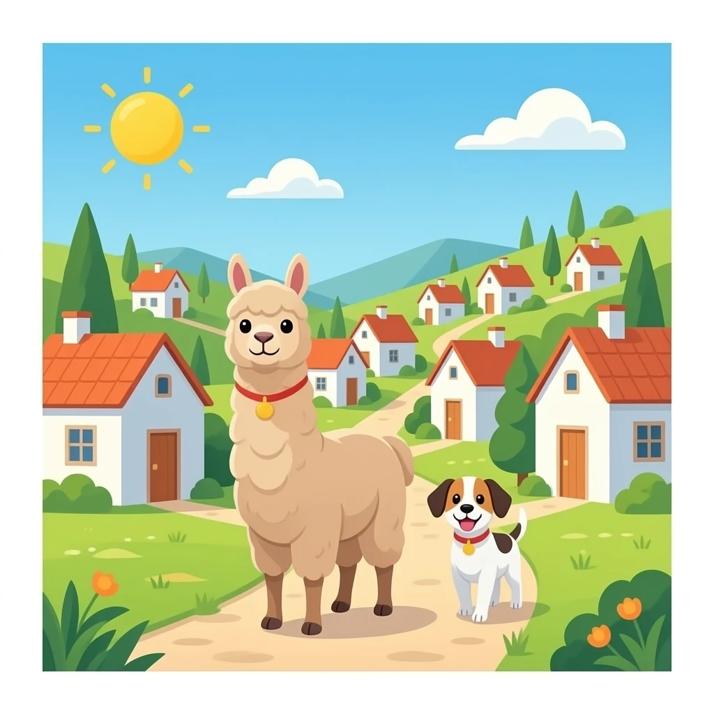 un llao i un gos en un poble ple de cases i el llaoi el gos caminanr per al pople treus el nen i ficas un llao el llao i el gos que estigin voscan manja emoji