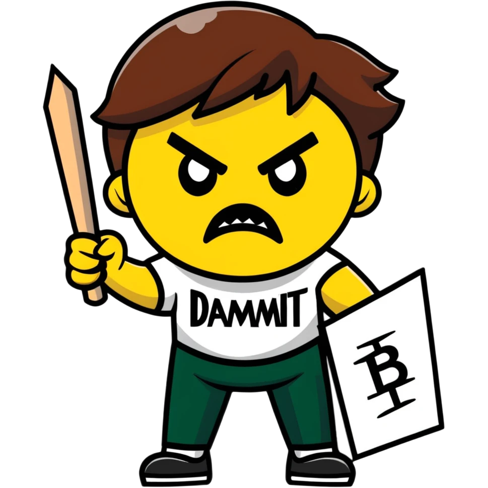 angry face with cursing symbols over the mouth, holding a protest sign that says 'Dammit Becca' emoji