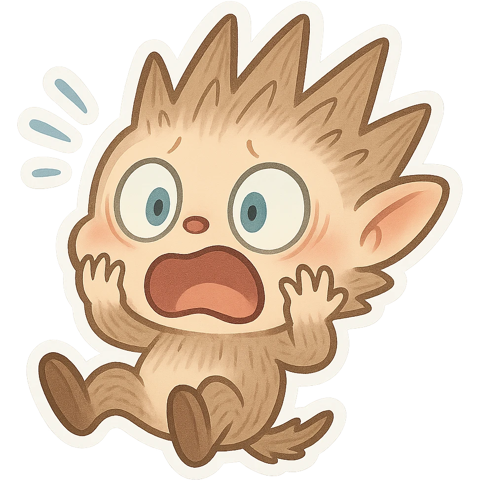 Labubu character startled, jumping back, exaggerated shocked face, cute cartoon style emoji