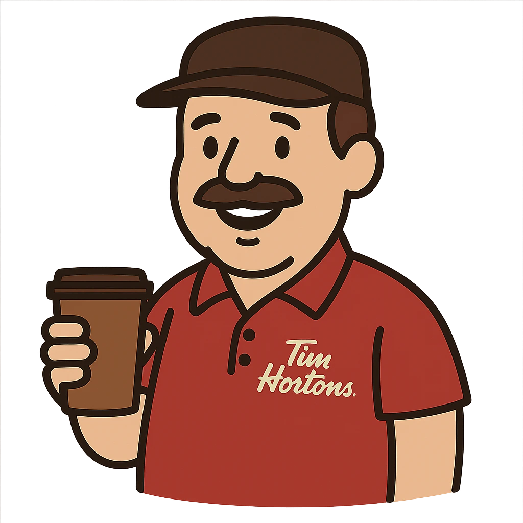 flat toon style Tim Hortins character emoji