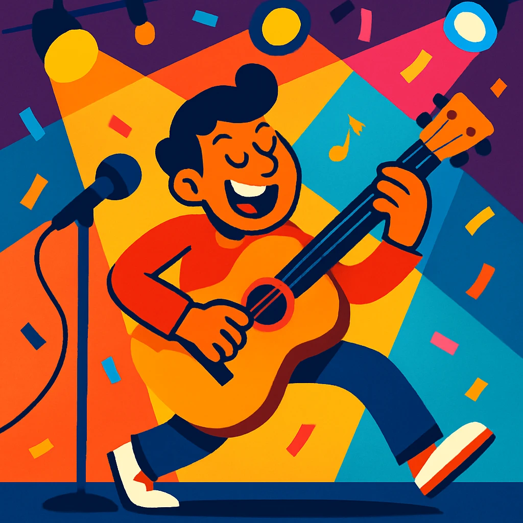 musician performing on stage, vibrant colors, energetic style emoji