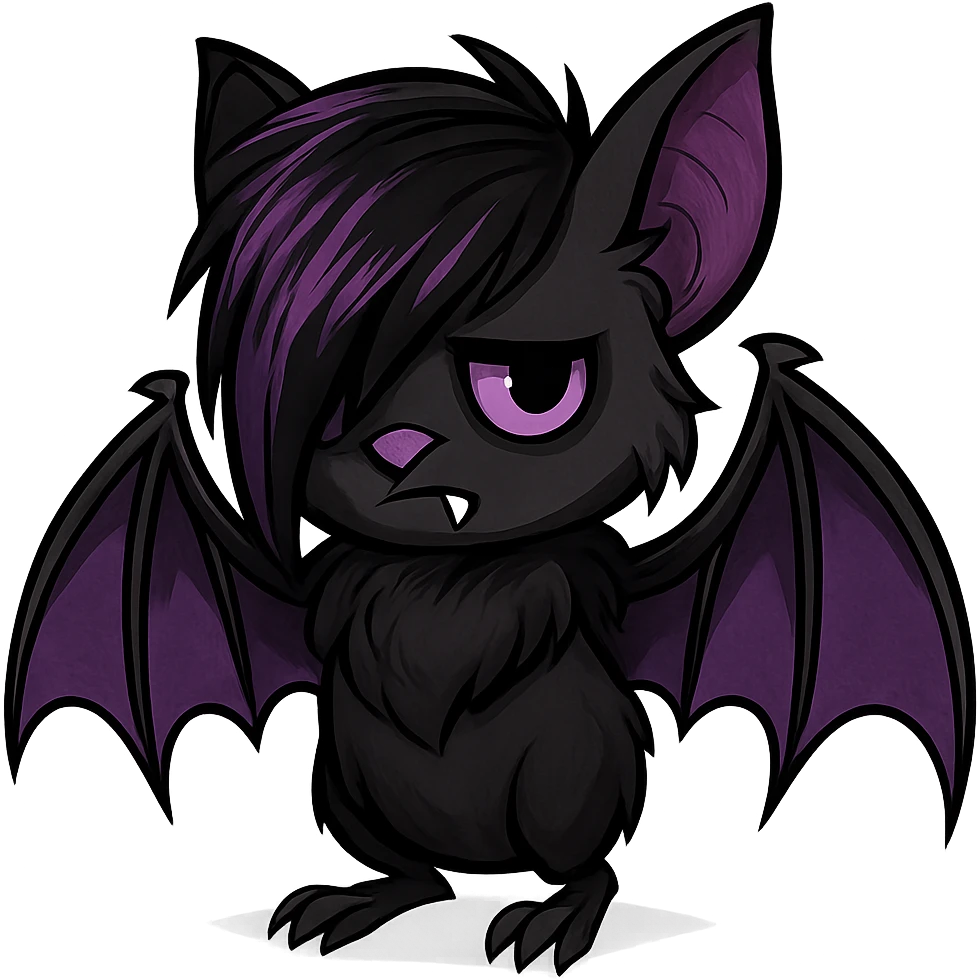 emo bat, black and purple emoji