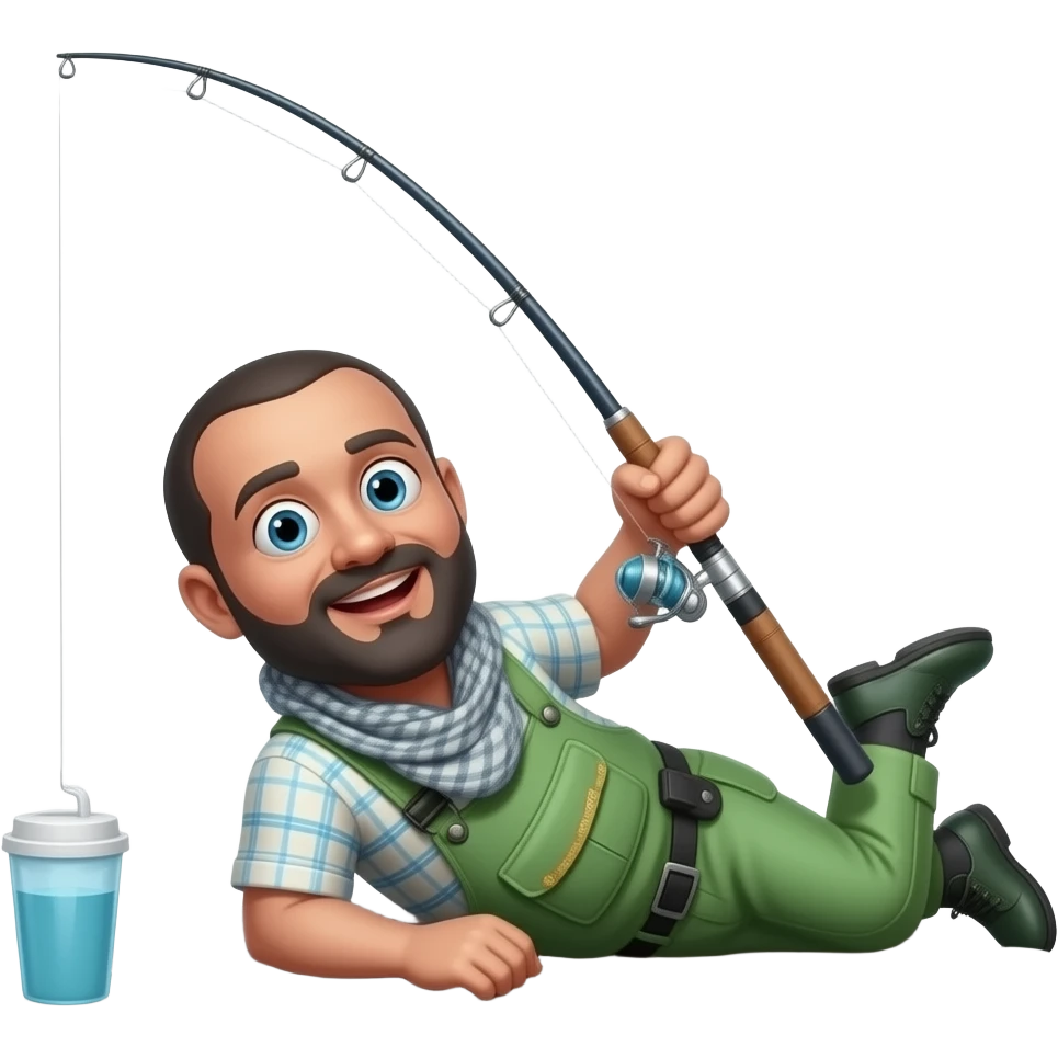 a black fishermen laying on the ground with a fishing pole emoji
