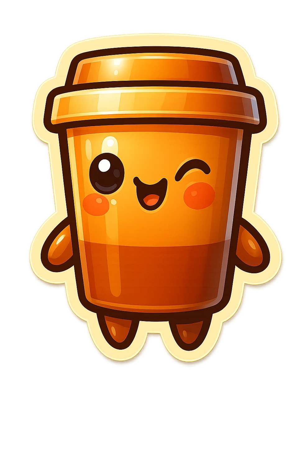 Tall coffee cup, winking emoji