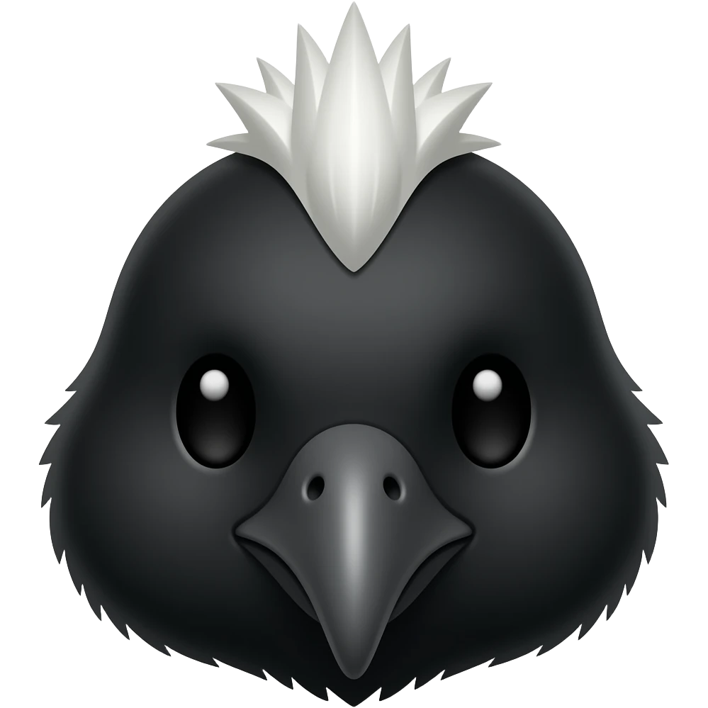 face of a black bird with a white mohawk emoji