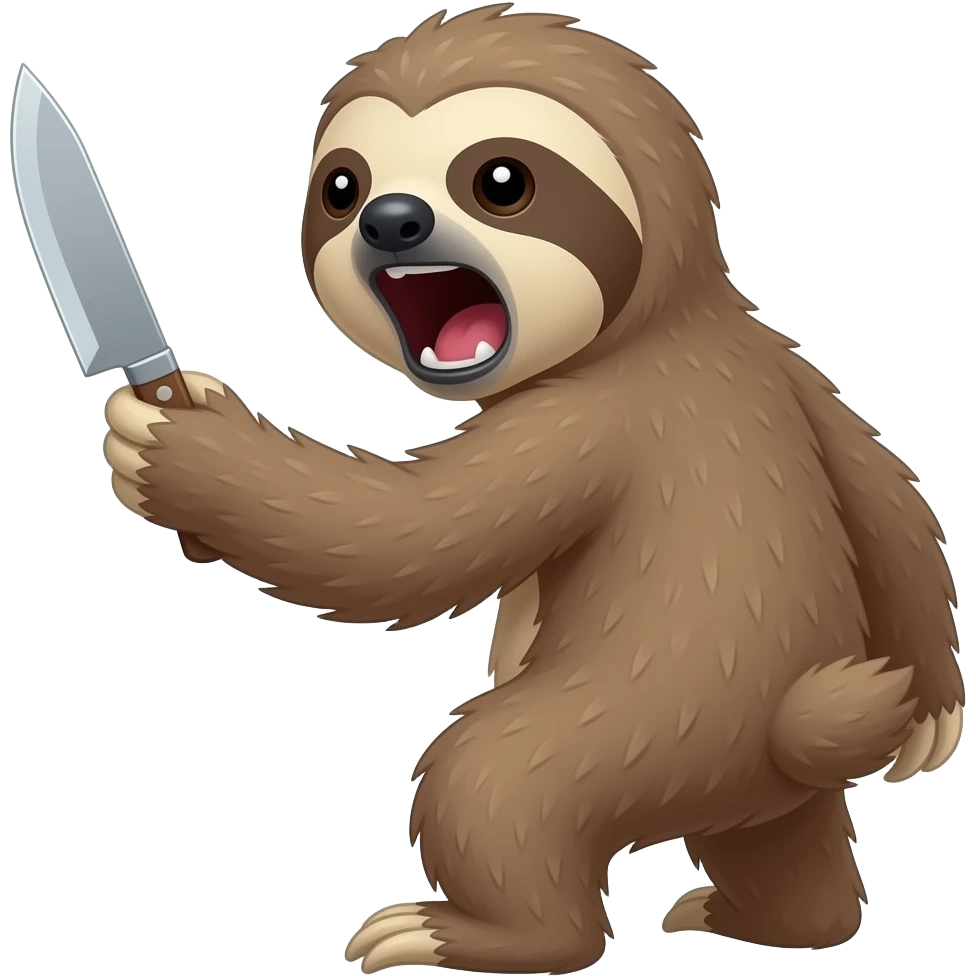 angry sloth width knife shout turn back emoji