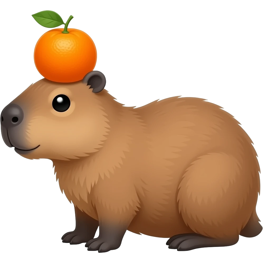 A cabybara with a tangerine on its head emoji