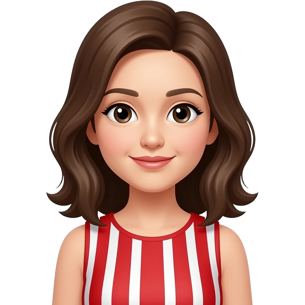 asian woman with brown hair in red skirt with white vertical lines emoji