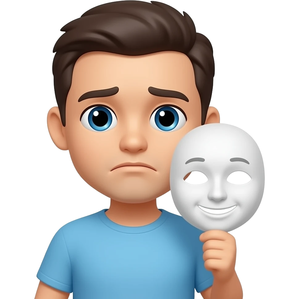 Mutlu maskesi tutan üzgün surat emoji