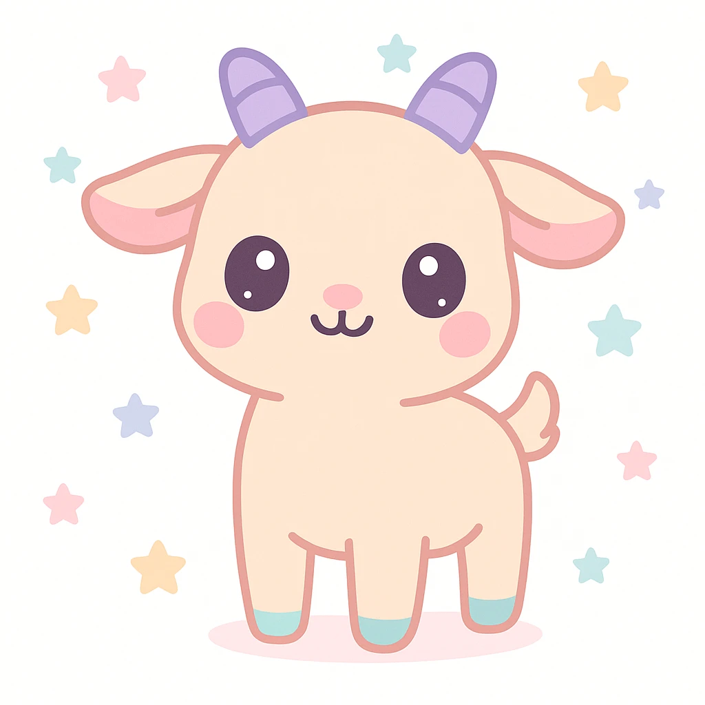 cute cartoon goat, kawaii style emoji