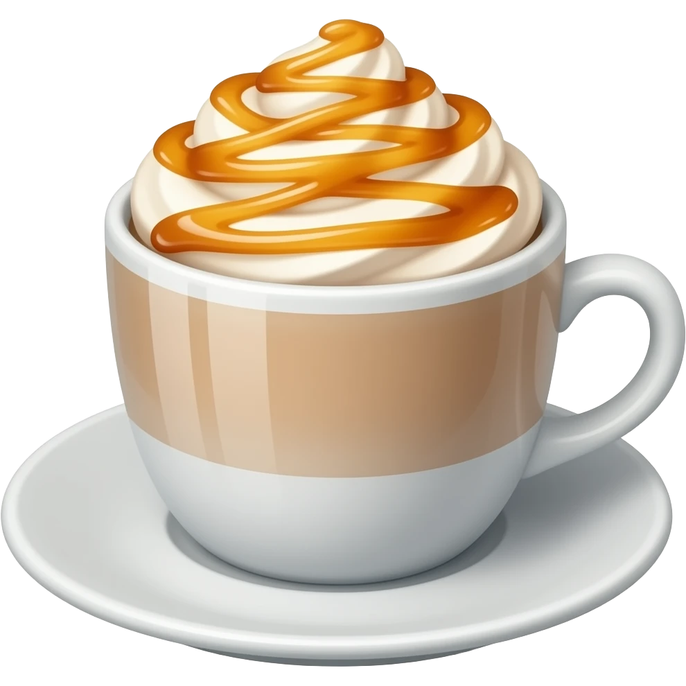 cup of caramel macchiato with drizzle of caramel on top, no cream on top emoji