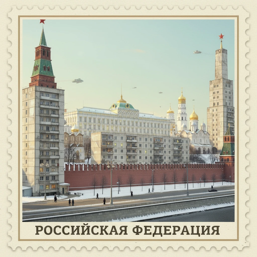 Стилизуй изображение здания под марку как на первом фото

100 из правого верхнего угла убери и герб СССР из левого верхнего угла убери emoji