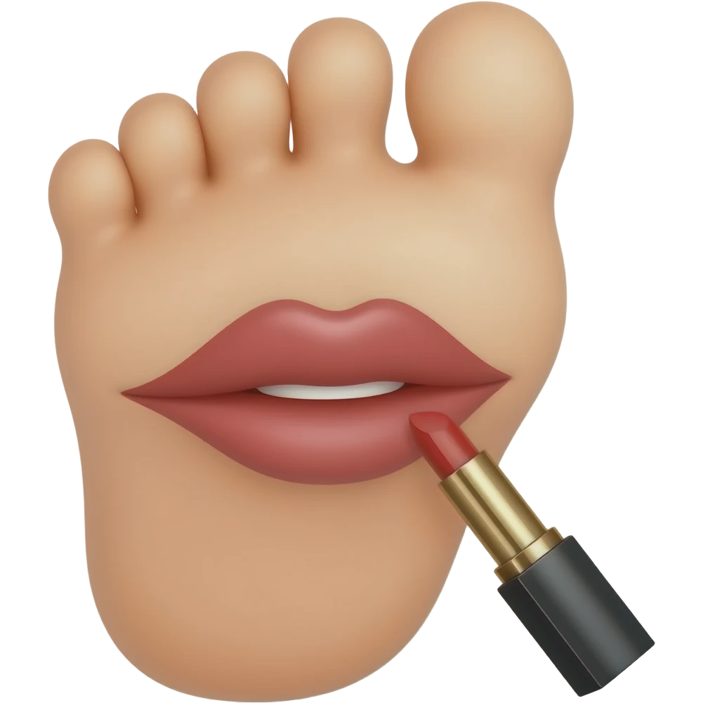 A foot applying lipstick on its lips emoji