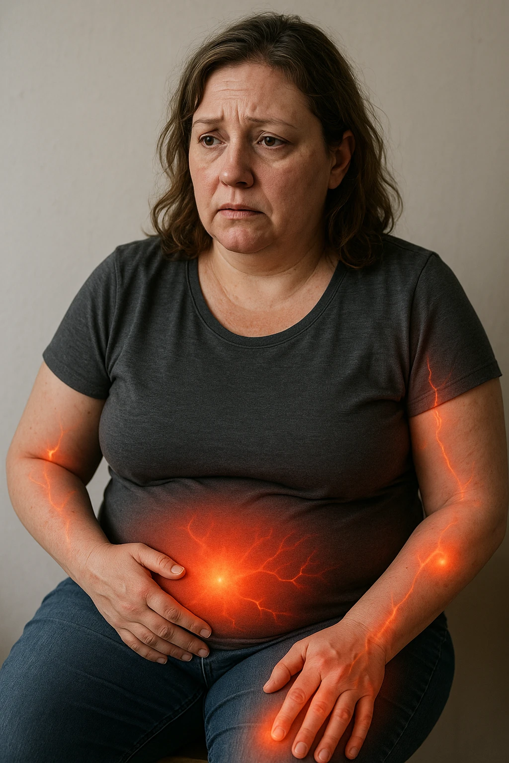 Donna con insulino resistenza e infiammazione cronica nel corpo. immagine realistiche emoji
